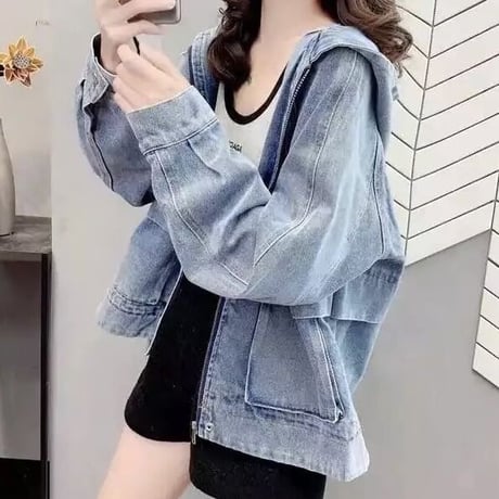 バックステッチ デニムフーディジャケット