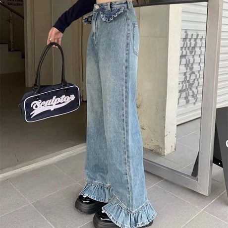 フリルフレア デニムパンツ