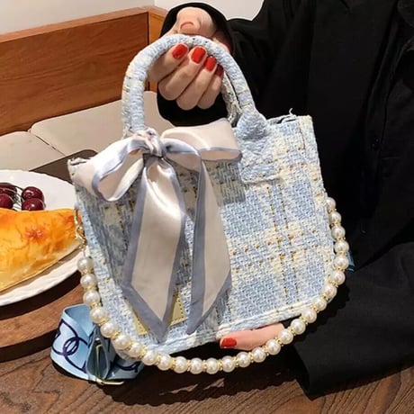 パールストラップ ツイードスカーフバッグ 2色展開