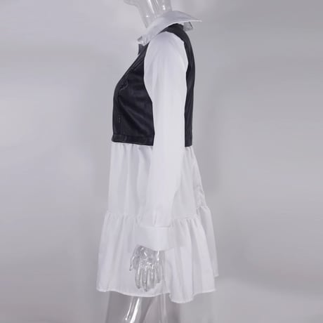 【White Sサイズ即納】レザービスチェ ブラウスワンピース 3色展開