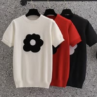【White即納】モノクロフラワー サマーニット 3色展開