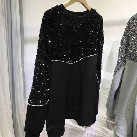 スパンコール ストーンラインスウェット 2色展開