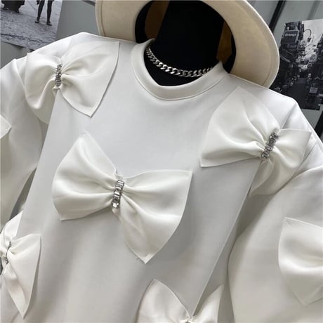 ビジューリボンステッチ スウェットトップス 2色展開