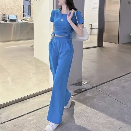 Hロゴ サイドギャザーセットアップ 3色展開