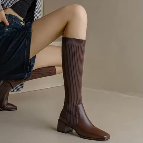 サイドリブニットロングブーツ 3色展開