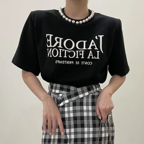パールネック メッセージTシャツ  2色展開