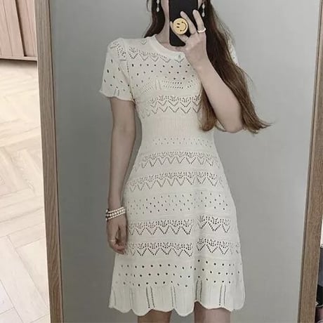 クロップトップ ニットワンピース 2色展開