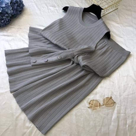 リブニットノースリーブパンツ セットアップ 4色展開