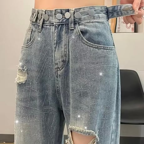 ラインストーンクラッシュデニムパンツ