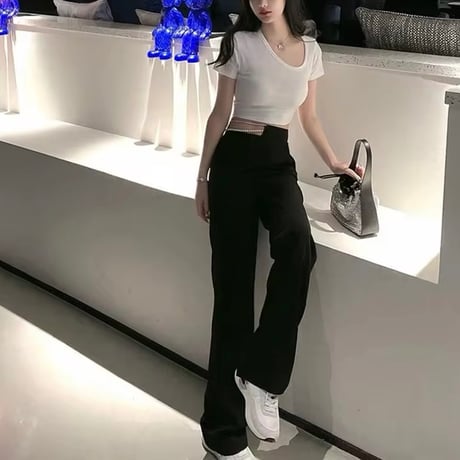 パールチェーンウエストカットパンツ