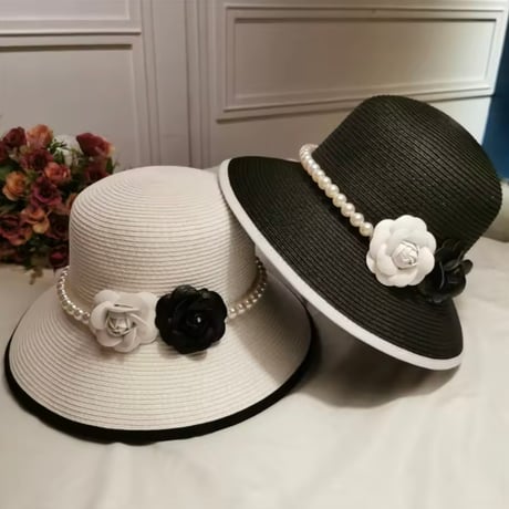 フラワーモチーフパールラインハット 3色展開