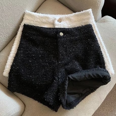 ラメツイード ハイウエストショートパンツ 2色展開