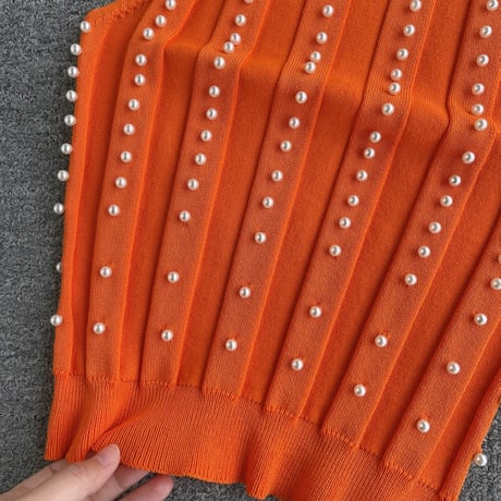 ホルターネック パールノースリーブトップス 6色展開
