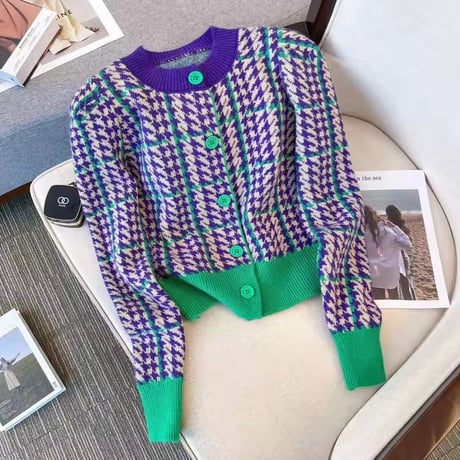 千鳥格子カーディガン 3色展開