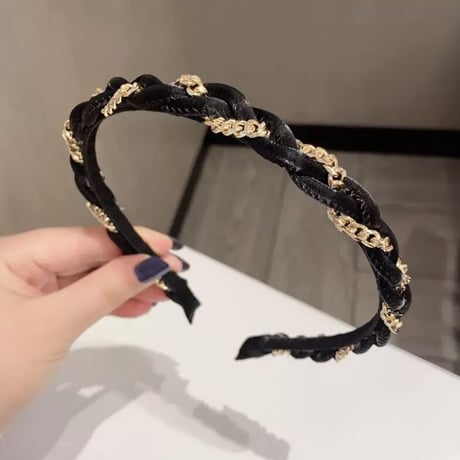 【Black.Navy即納】ゴールドチェーン カチューシャ 3色展開