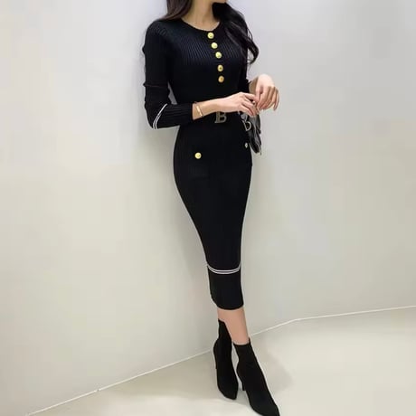 ヘムラインニットペンシルワンピース 2色展開
