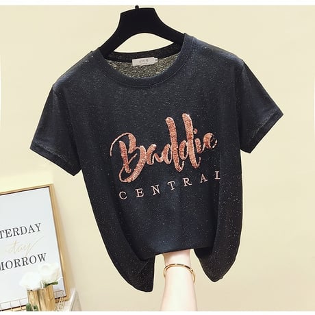 スパンコールメッセージ ラメTシャツ 2色展開