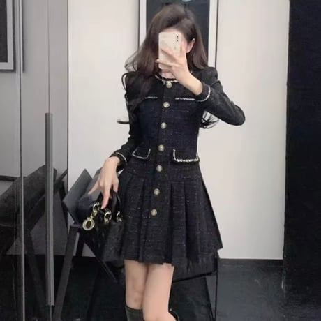 ブラックフレンチツイードワンピース
