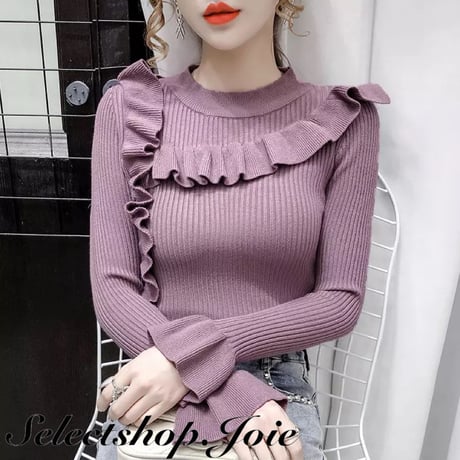 フリルリブニット トップス 4色展開