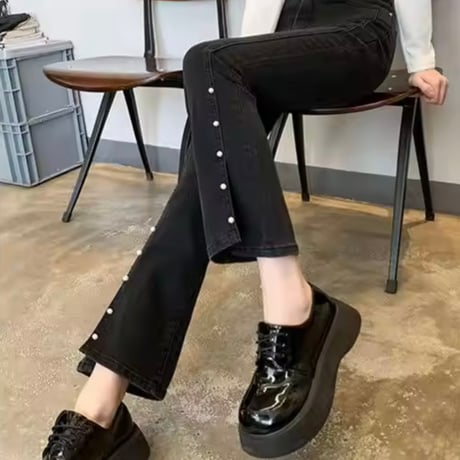 パールスリットデニムパンツ 2色展開