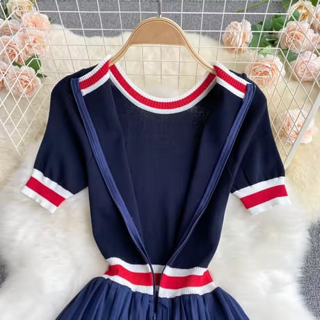 レッドラインニットシフォンワンピース 2色展開