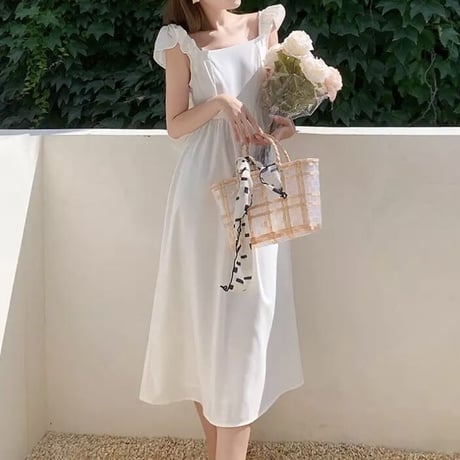 バックフリルリボン ストラップワンピース 3色展開