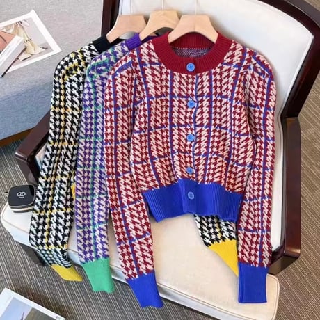 千鳥格子カーディガン 3色展開