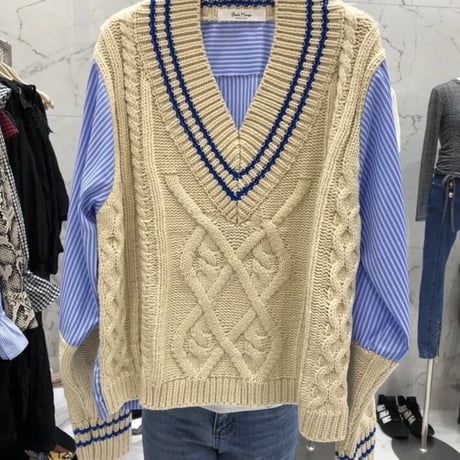 ストライプ ケーブルニット 2色展開