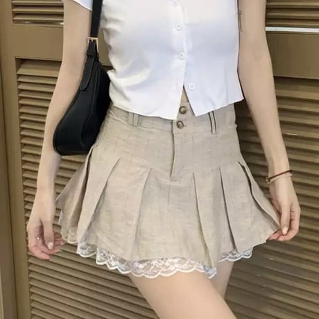 レースヘム プリーツミニスカート