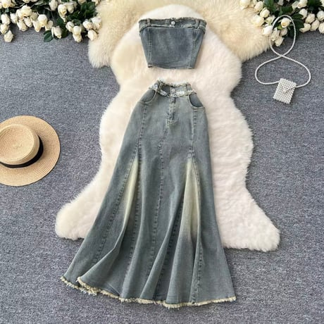 フリンジデニムベアセットアップ 2色展開