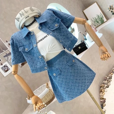 クロスステッチ デニムスカートセット 2色展開