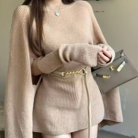 ハイネックリブニットポンチョ 2色展開