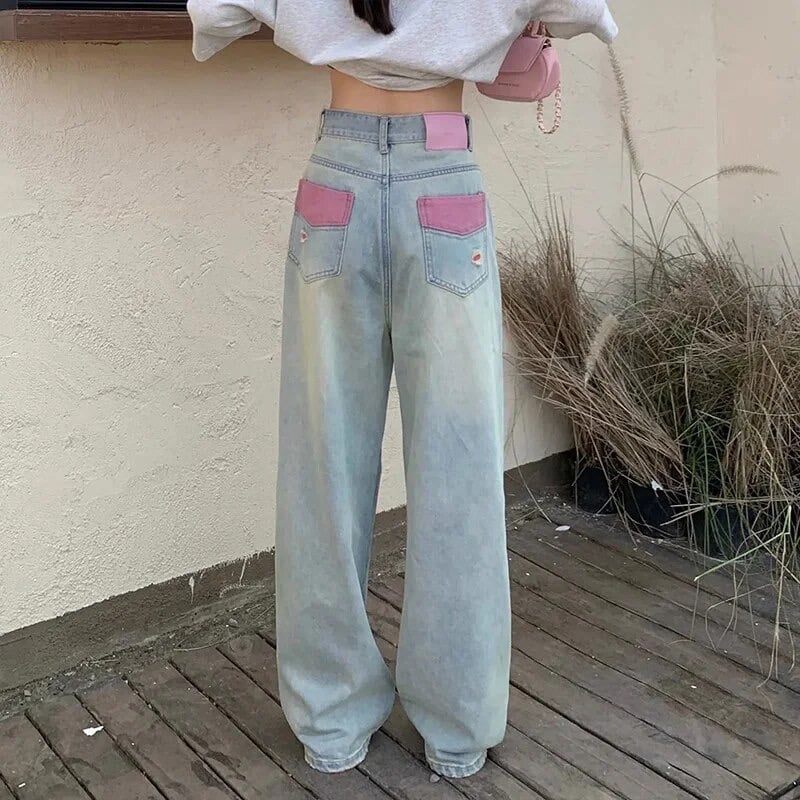 Pink Papillon ピンクパピヨン　ペイントデニム DENIM COLLECTION 】ペイントライン ピンク デニムパンツ | GUGU