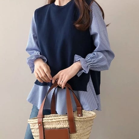 バックスリット ブラウスニットセット  2色展開