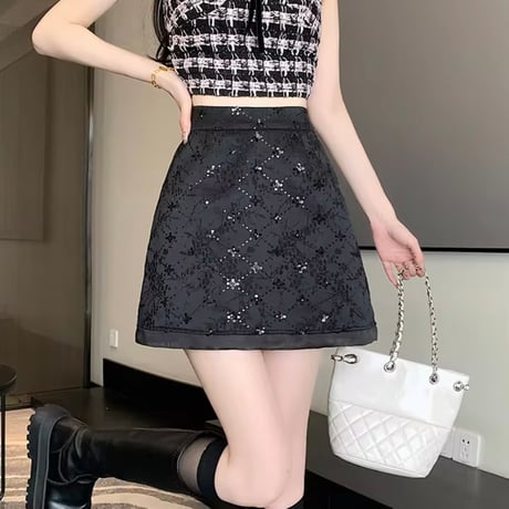 クロススパンコールハイウエストスカート 2色展開