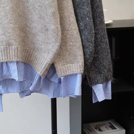 ストライプシャツドッキングニット 3色展開