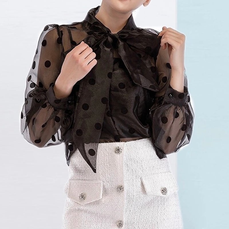 ビッグリボン ポルカドットシースルーブラウス 2色展開 | Selectshop.Joie