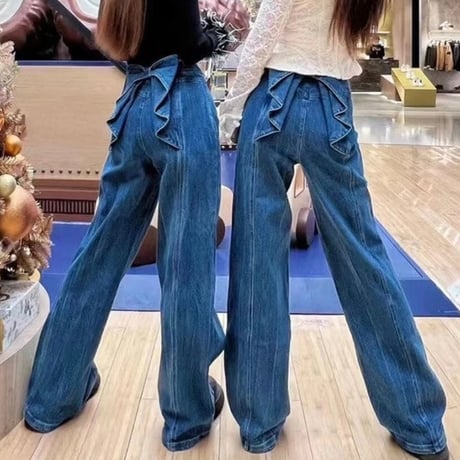バックリボン タックデニムパンツ