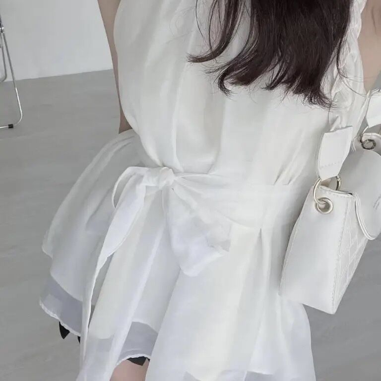 ☆アンジェリック　　ホルダーネック　カットソー　フリル　リボン付き ネックレス付肩ボリュームフリルニットトップス | Rlab store