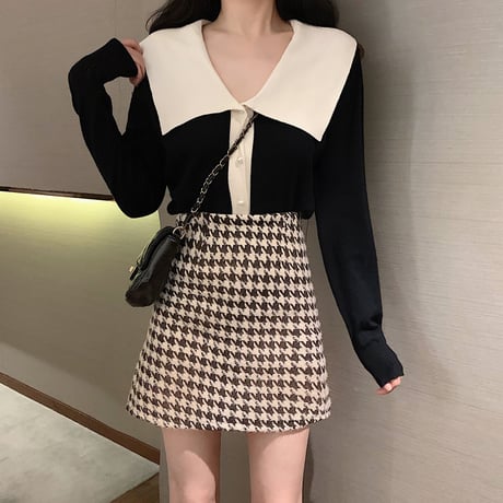 千鳥格子 ハイウエストミニスカート 2色展開