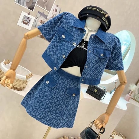 クロスステッチ デニムスカートセット 2色展開