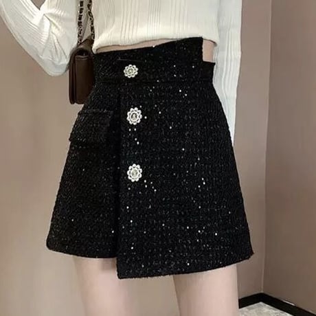 フラワーモチーフ ラメフェイクパンツ 2色展開
