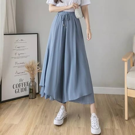 サイドプリーツシフォン ワイドパンツ 3色展開