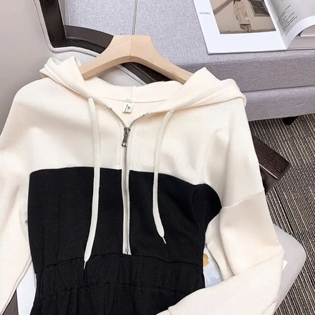 バイカラー フーディワンピース 2色展開