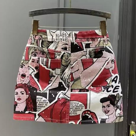 レッドコミックデニムスカート