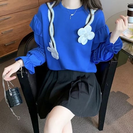 フラワーモチーフ ステッチトップス 2色展開