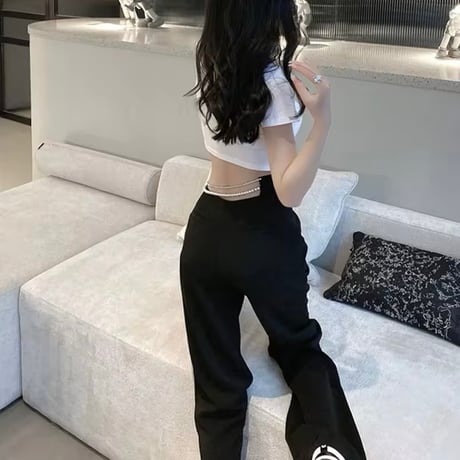 パールチェーンウエストカットパンツ