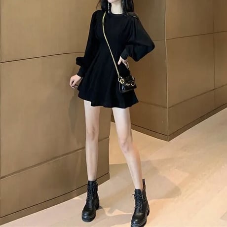 ハイウエスト タックスウェットワンピース 2色展開