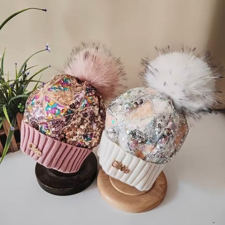 スパンコールファーニットキャップ 7色展開
