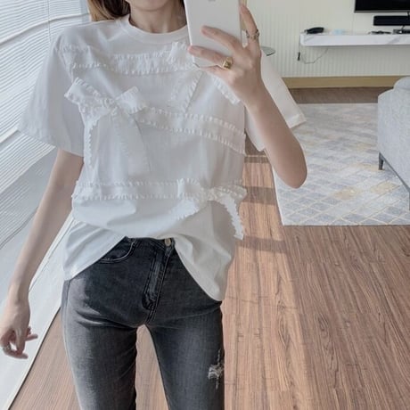 ホワイトリボン パッチワークTシャツ